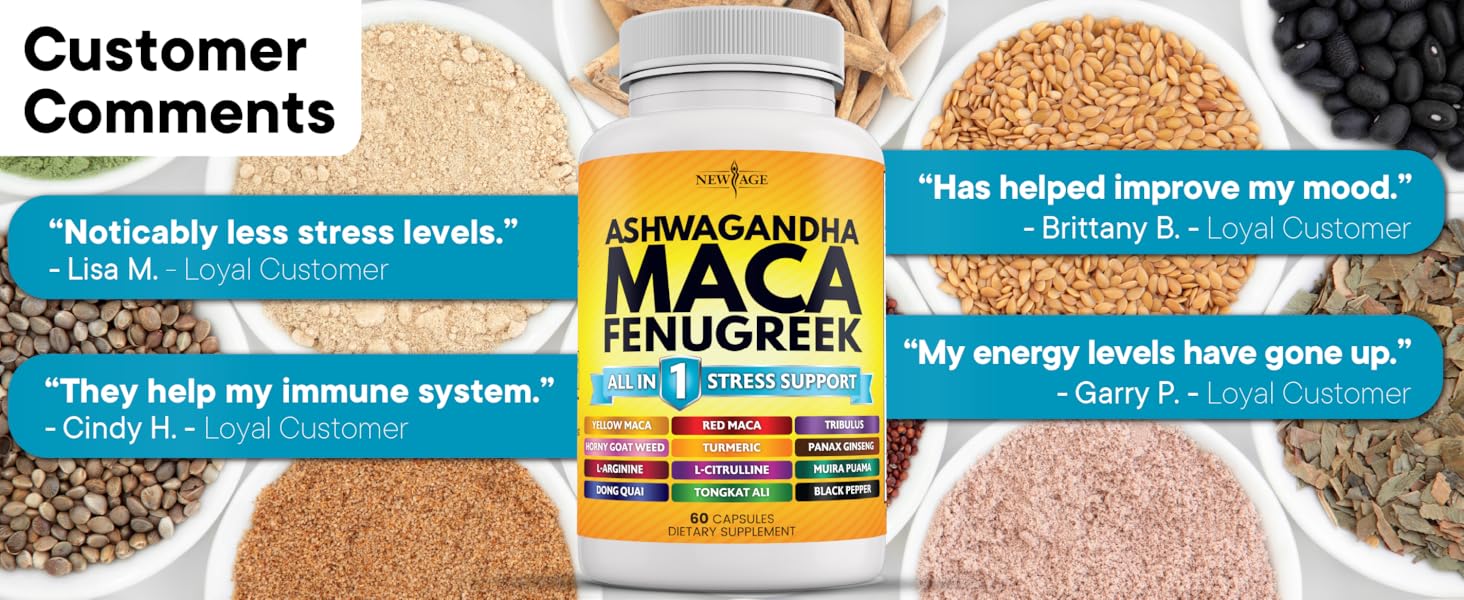stress support maca ashwagandha fungreek turmeric energy immune