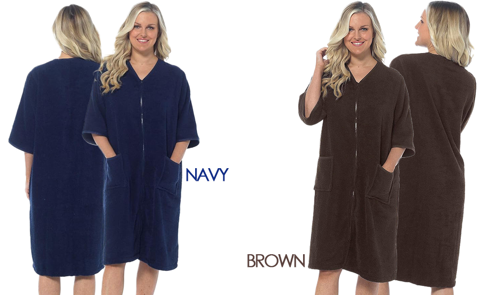 IUEG 100 Cotton Terry Towelling Bathrobe for Women Zip Up Dressing