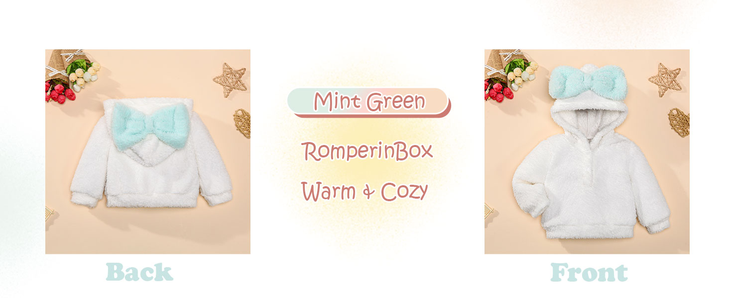 RomperinBox Baby Girl Hoodie Long Sleeve Fuzzy Pullover 0-24 Months