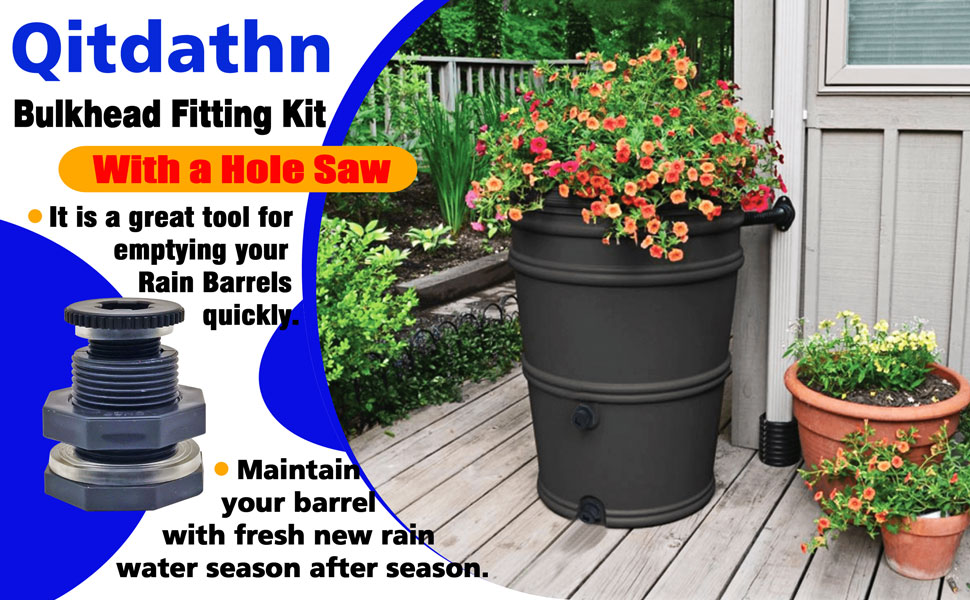 2 PCS Rain Barrel Bulkhead Fitting kit with Plugs and Hole