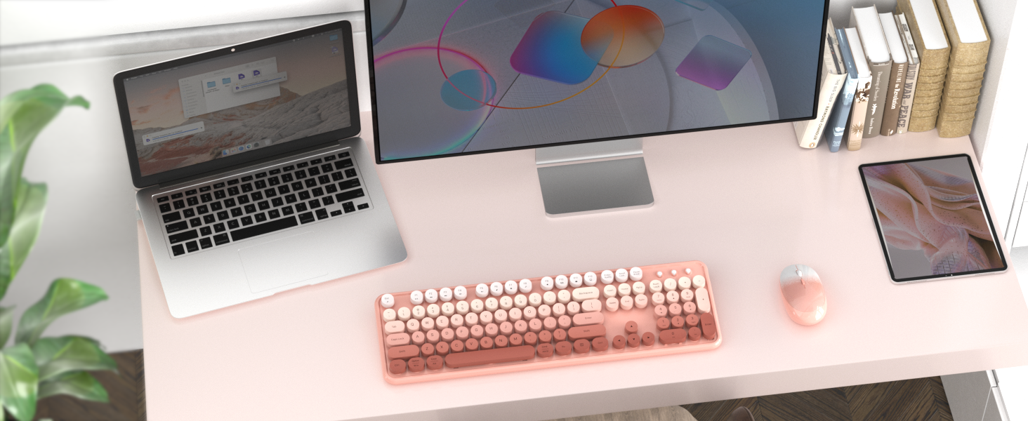 JAMfit Wireless Keyboard Mouse Combos, 2.4G Colorful Retro