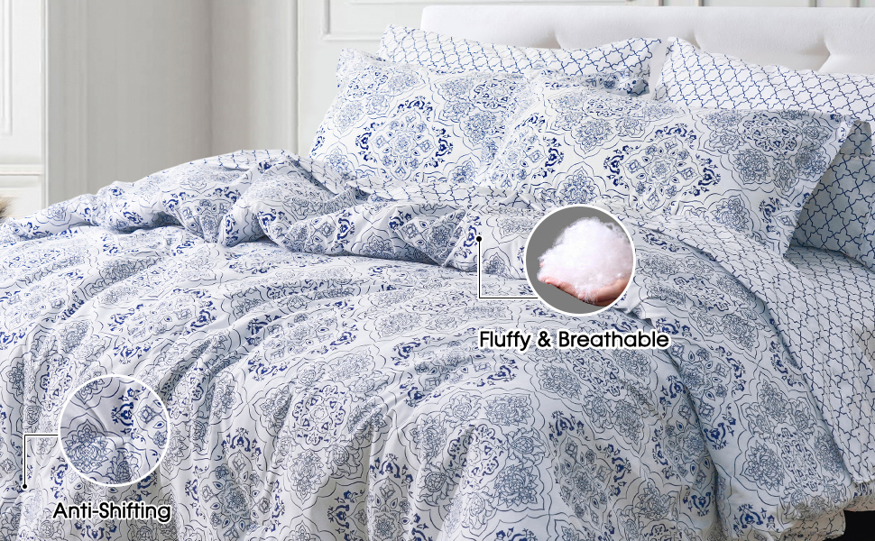 PHF Soft Printed Comforter Sets Queen7 PCS Bed in A Bag