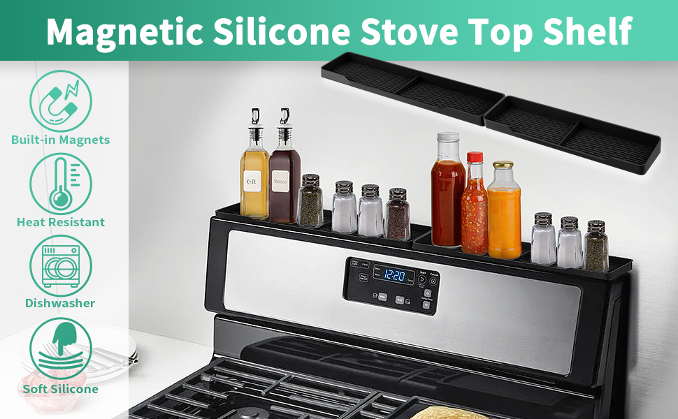 EMANNON Stove Top Shelf 30 Inch Silicone Shelf for Kitchen Stove, Spice