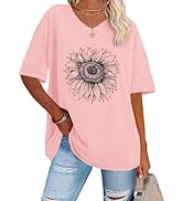 ADOREJOY Oversized Tshirts for Women V Neck Summer Short Sleeve Casual Loose Tunic Tees