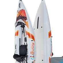 Buoy Watersports Echo Single Kayak - front and back view to show where the self-bailing holes are