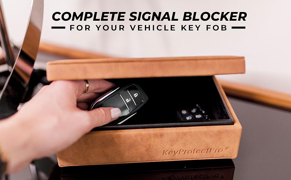 KeyProtectPro® Faraday Key Box Leather Signal Blocker Box, Anti Theft