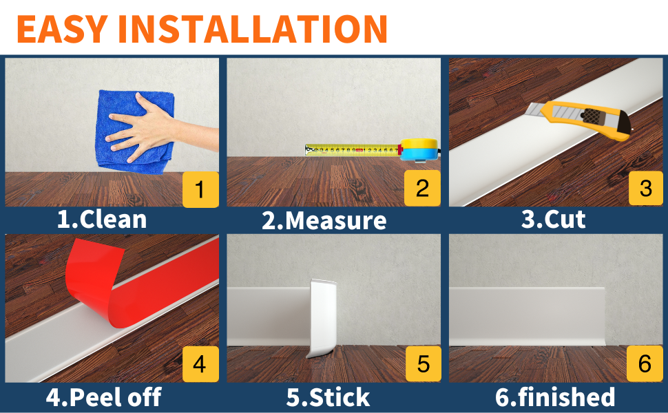 YUZZY Baseboard Molding Trim, 4 Inch(W) x 40 Feet(L) Flexible SelfAdhesive Vinyl