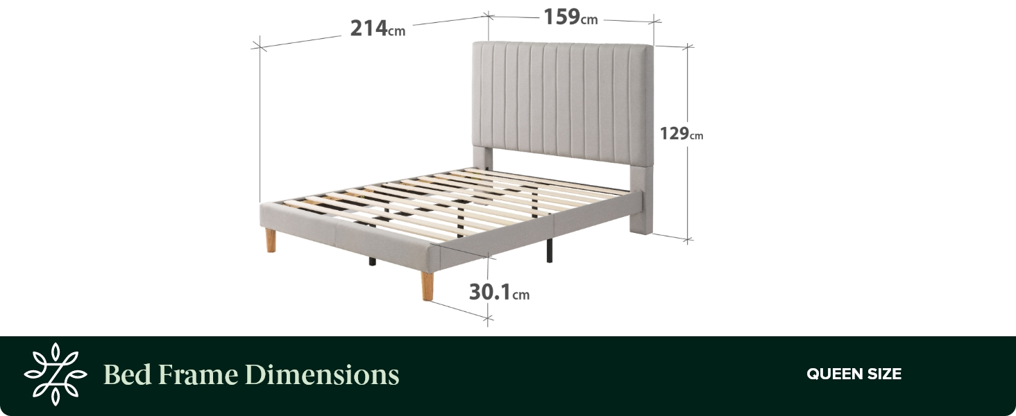 Zinus Queen Bed Frame DEBI Fabric Platform Bed Light Grey Base Mattress