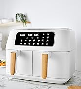 Text reads 'Image 5'. White air fryer with digital touch display panel, wooden handle accents, and kitchen counter setting with food visible.
