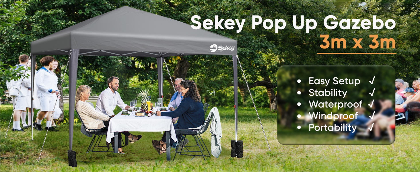 Sekey One-Touch Pop Up Gazebo 3m x 3m