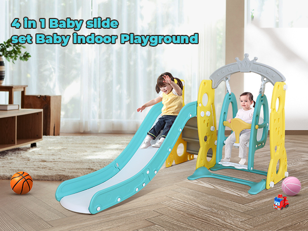 yunn⭐︎kids LIFE Amazon.com: FAHKNS 4 in 1 Toddler Slide Swing Set, Kids Play