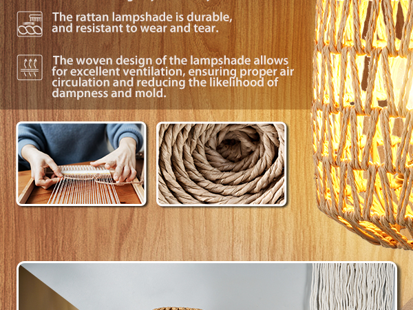 HYMELA N02 Boho Rattan Table Lamp Touch Control Dimmable