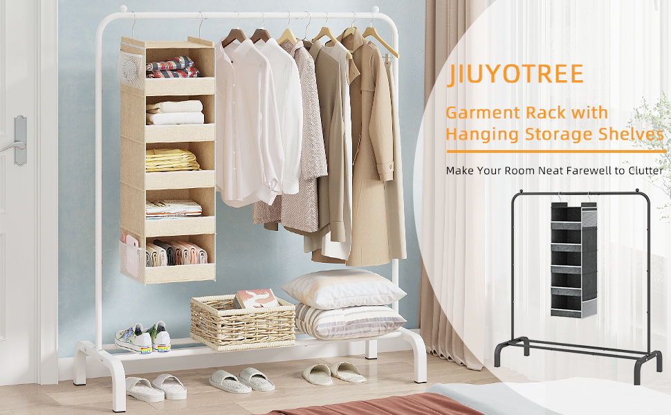 JIUYOTREE Metal Clothing Rack with Hanging Closet Organizer