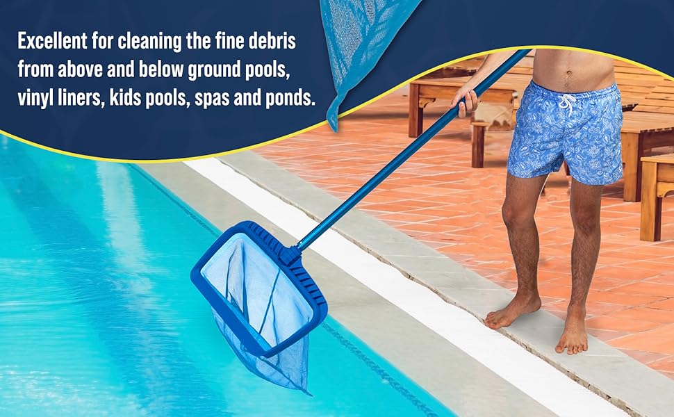 20" Heavy Duty Pool Leaf Rake with Deep Net Bag, Fine Mesh & Easy Scoop Edge for Quick Cleaning