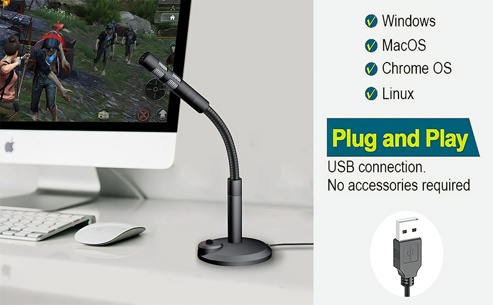 Blapsuro M309 USB Computer Microphone,Plug and Play Desktop PC Laptop Microphone with Mute Button