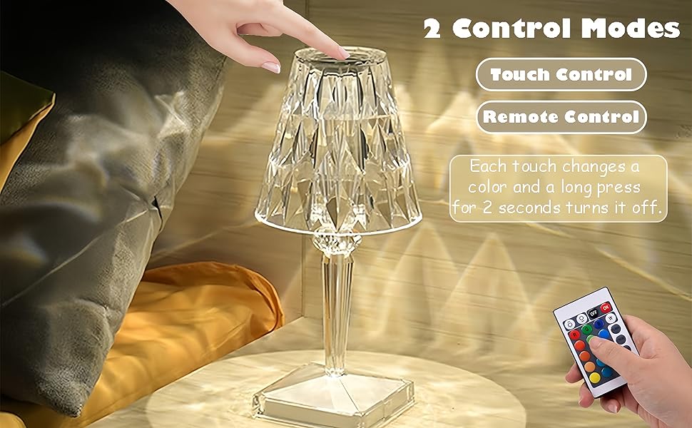Crystal Table Lamp Touch Control Crystal Rose Rechargeable LED Diamond Table Lamps Color Changing