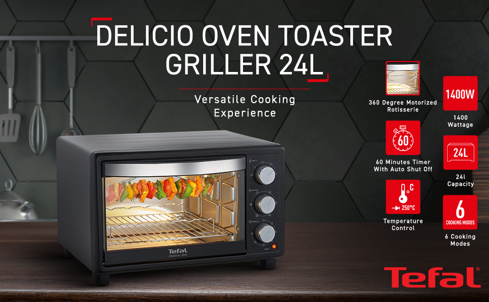 Tefal Delicio OTG024 Oven Toaster Griller (OTG) 24 Liters (Black/Silver