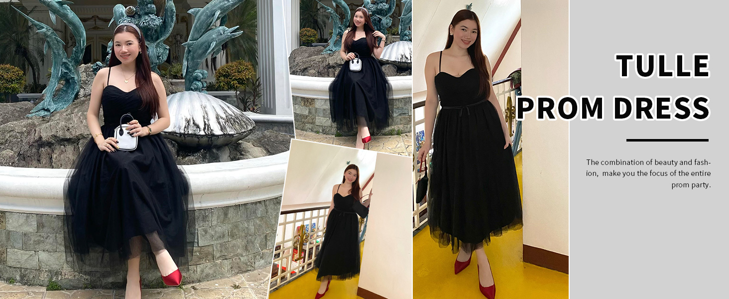 Zepumen Tulle Prom Dresses Tea Length Corset Spaghetti Straps