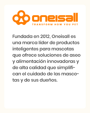 oneisall Dog Hair Clippers with Vacuum Hair Clipper, Vacuum 99% Pet Hair, Quiet Clipper Machine for Dogs and Cats and Other 7 Grooming Tools (Blue) 24 para la empresa de productos para mascotas Oneisall. El texto que aparece a continuación describe la fundación de la marca en 2012 y su enfoque en soluciones innovadoras para el cuidado de mascotas