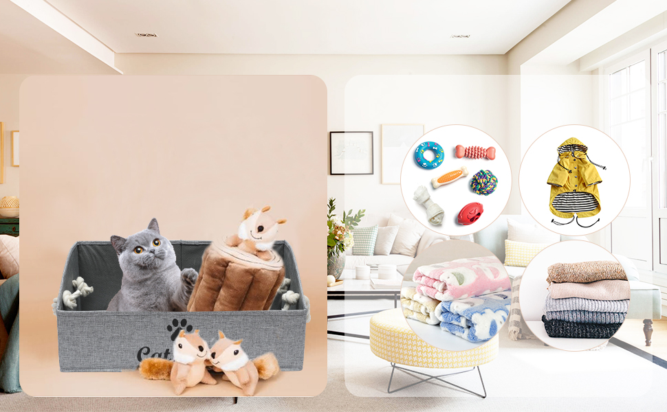 Geyecete Large Cat Toys Storage Bins Foldable Fabric Trapezoid