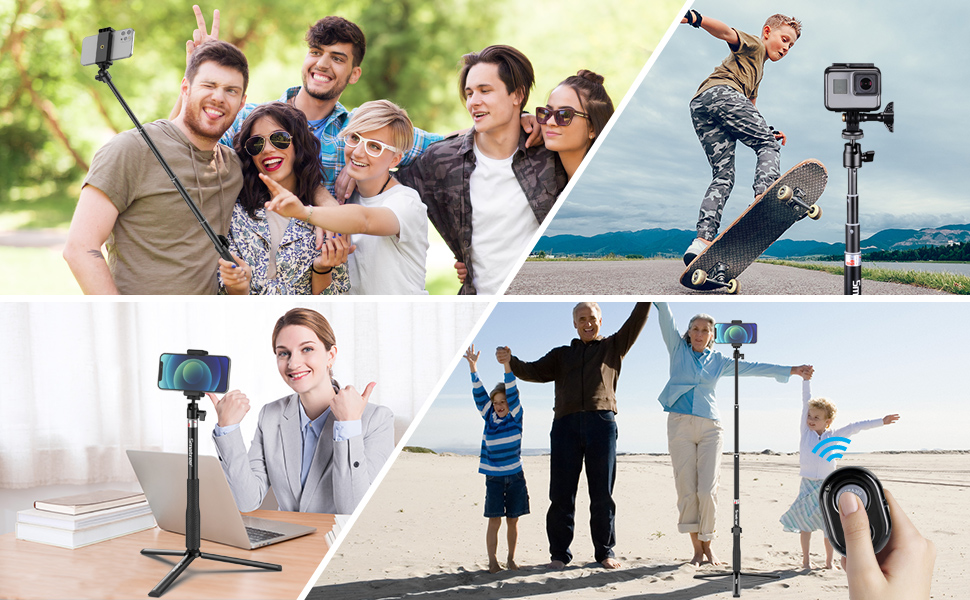 Smatree Phone Tripod, 36.6 inch Extendable Selfie Stick