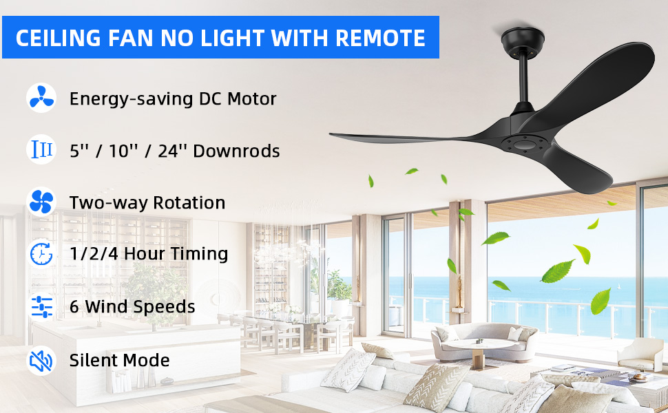 alescu 52'' Outdoor Ceiling Fan with Remote Control, 3 Balsa ABS Blades