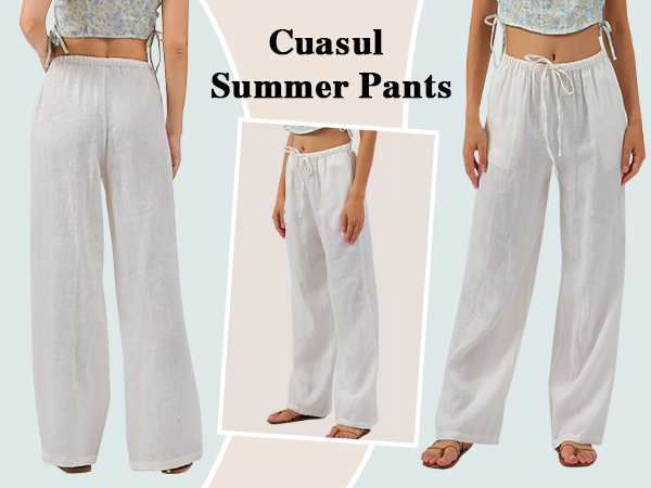 Amazhiyu 100% Linen Pants for Women Wide Leg High Waisted