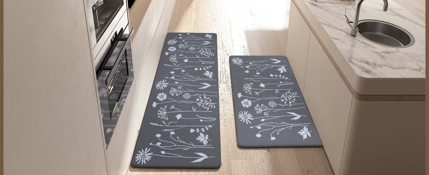Rempry Floral Kitchen Mats for Floor, Non Slip Kitchen Rugs