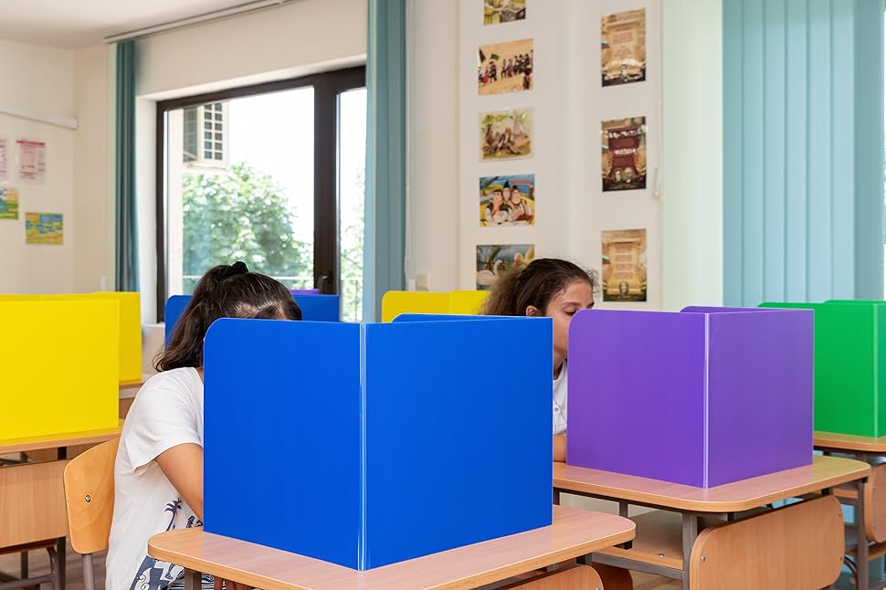 20 Pack Assorted Colors Plastic Classroom Privacy Shields for Student Desks, Privacy
