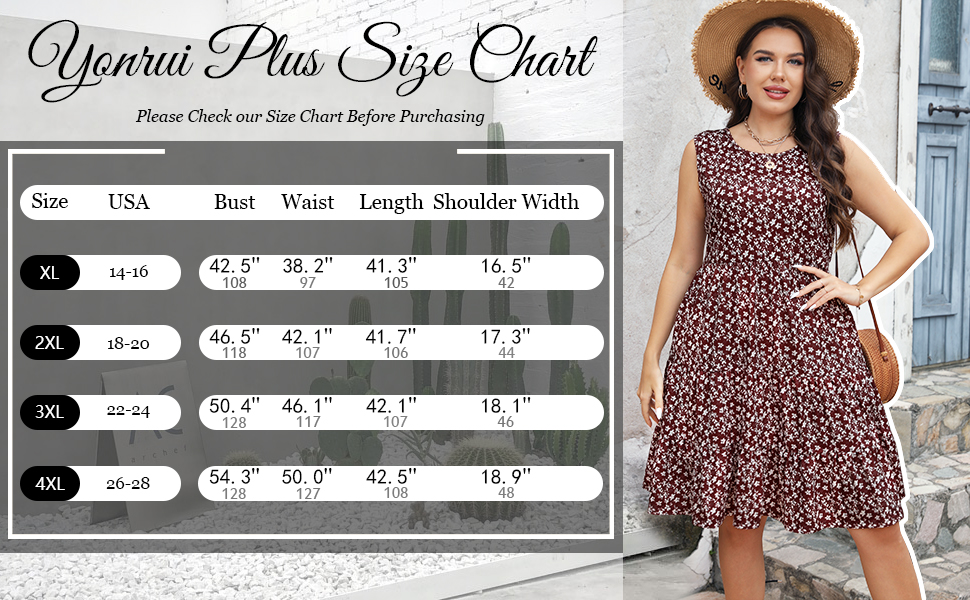 Younrui Plus Size Flowy Tiered Flower Tank Dress for Women 2023