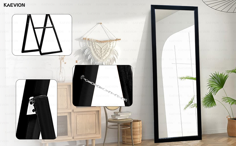 aevion Full Length Mirror 63" 21" Standing, Vertical Black Frame HD Rectangle