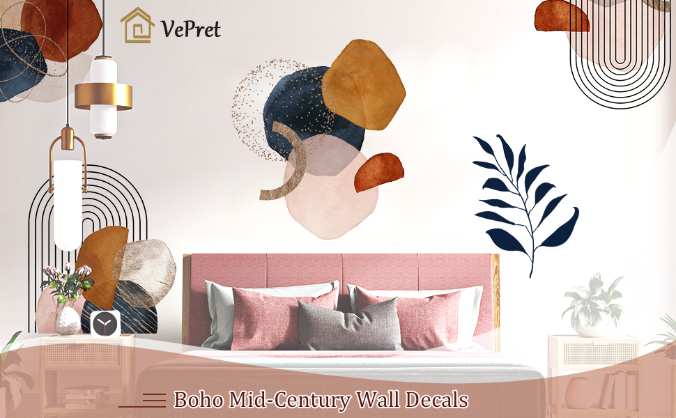 Boho MidCentury Modern Wall Decals Peel and Stick, Large