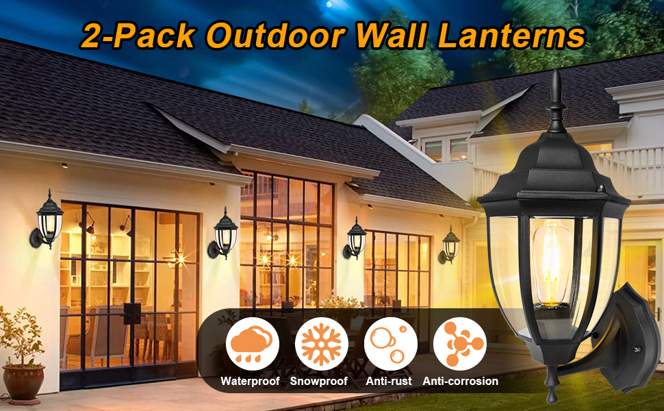 Outdoor Porch Light E26 Exterior Waterproof Wall Sconce with Clear