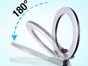 Ring light rotating 180 degrees on its mount