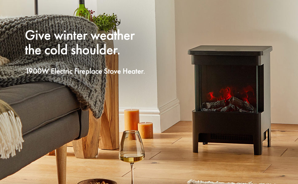 VonHaus Electric Stove Heater 1900W Electric Fireplace Indoor Log