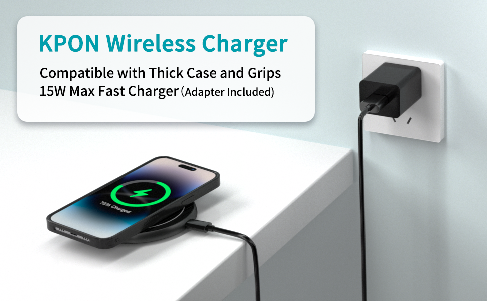 KPON Wireless Phone Charger for Popsocket/OtterBox/Thick