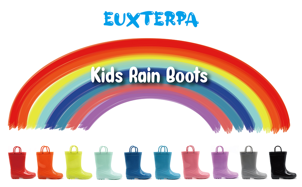 EUXTERPA Boys and Girls Waterproof Kids Rain Boots Solid Color Toddler Rain Boots