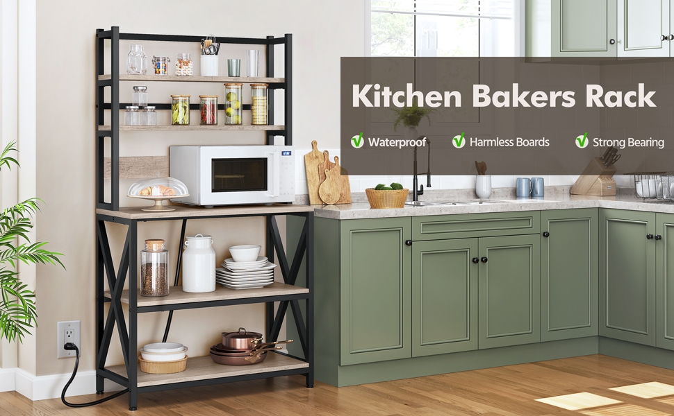 Yaheetech Bakers Rack with Power Outlet, Microwave Stand