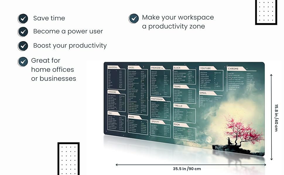 Amazon.com : Excel Cheat Sheet Desk Mat – Large Keyboard Pad with ...