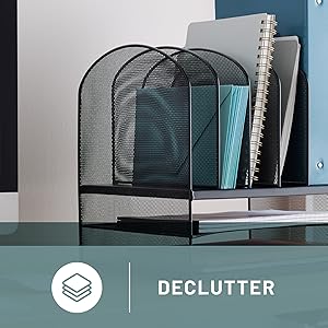 Desktop Organizer With Two Trays And Six Upright Sections , Declutter