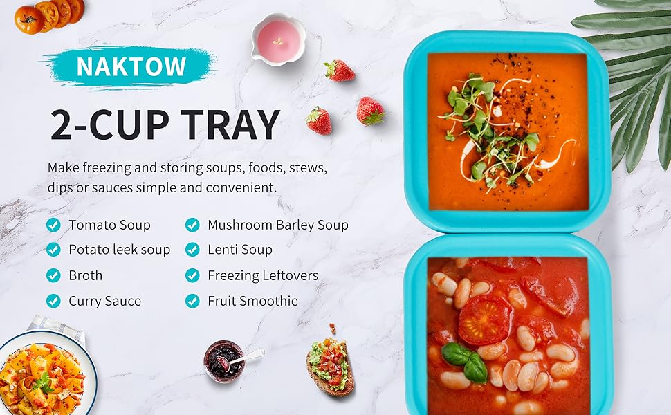 NAKTOW Silicone Freezing Tray with Lid 2Cup 2 Pack