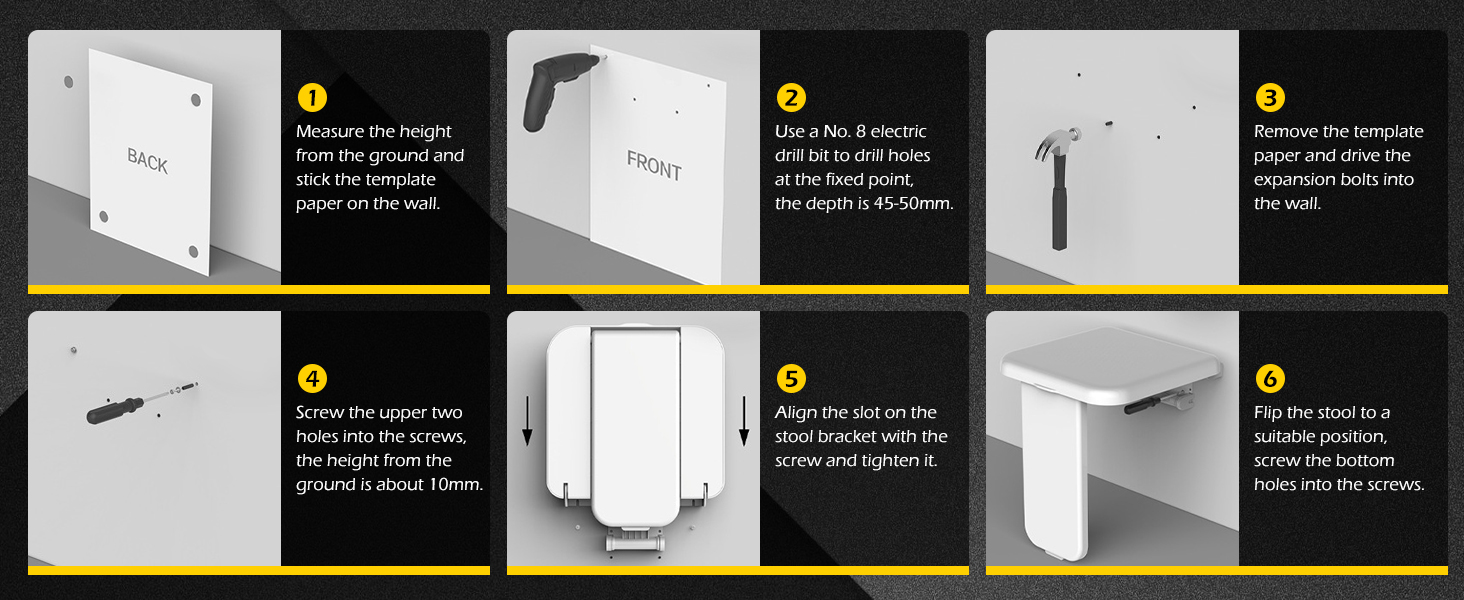 DynaLiving Folding Shower Seat Wall Mounted 485 lbs Load