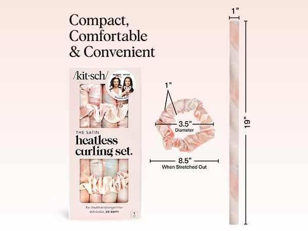 Kitsch Satin Heatless Curling Set eatless Hair Curler for Wome In Satin Scrunchies Sunset