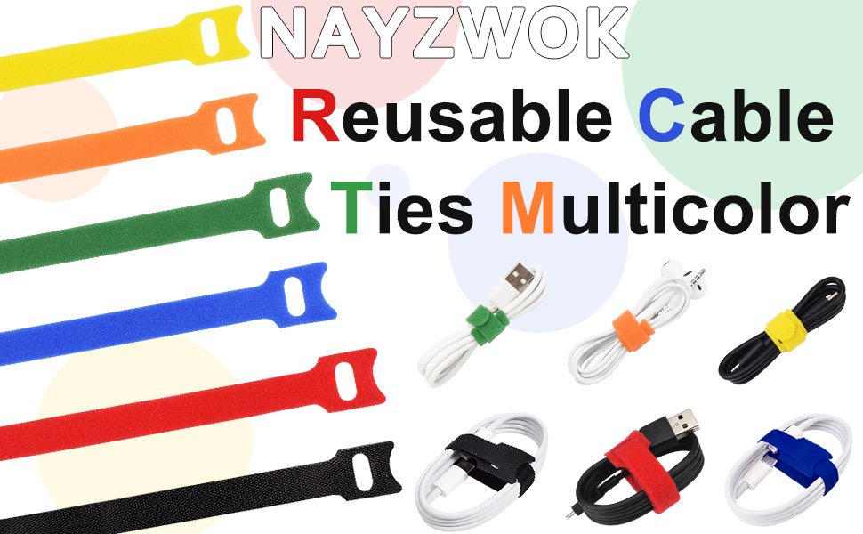 80pcs Cable Ties Reusable Multicolor, Wire Ties, Cord Ties Reusable for