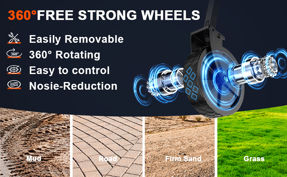 Collapsible, Foldable, Durability, Built-In Cup Holder, Removable Wheels, Adjustable Handle
