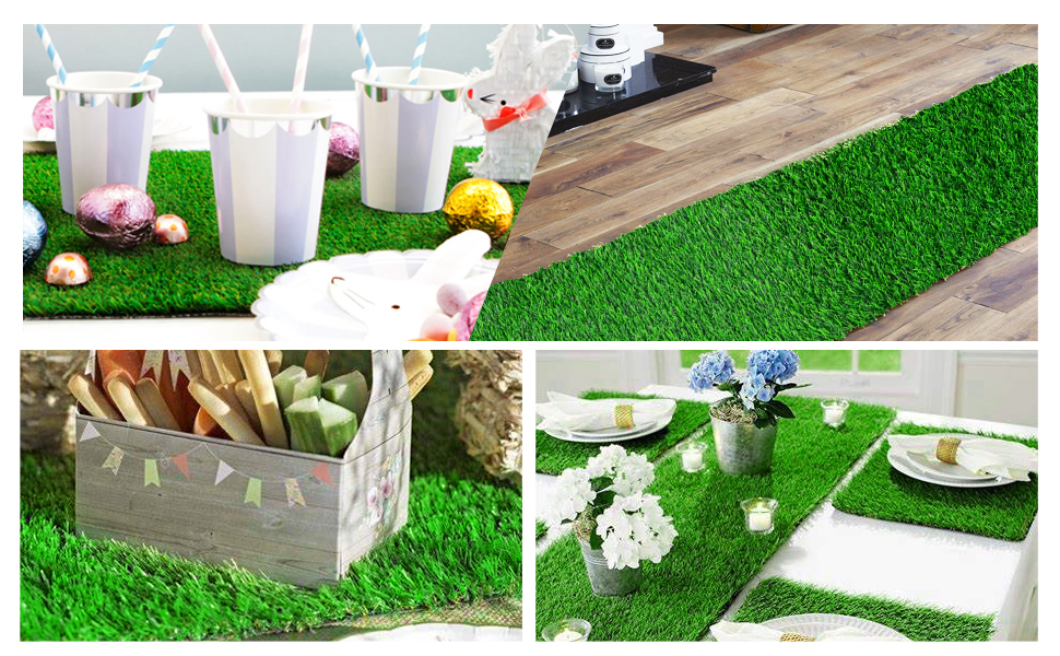 CJNLON Artificial Grass 12" x 72" Table Runner, Fake Grass