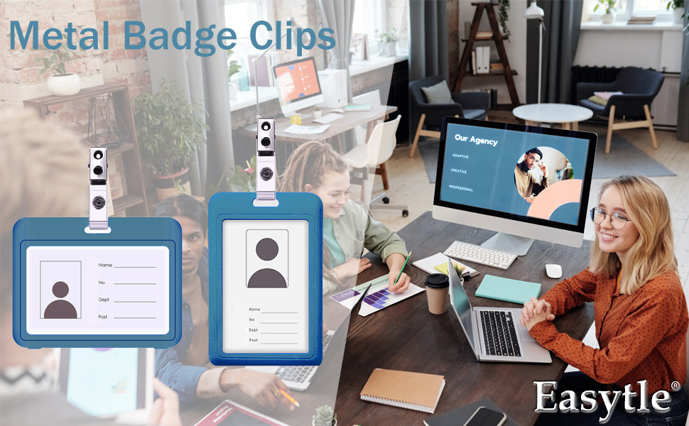 Easytle Metal Badge Clips with Clear PVC Straps ID Strap