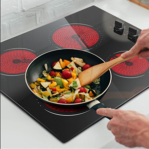 Ceramic Hob 4 Zones Electric Hob With Knobs Built In 6000W Ceramic Hob 60cm With Non-abrasive Black Glass Auto Switch Off Safety Hard Wire, No Plug Included 12 ceramic cooktop