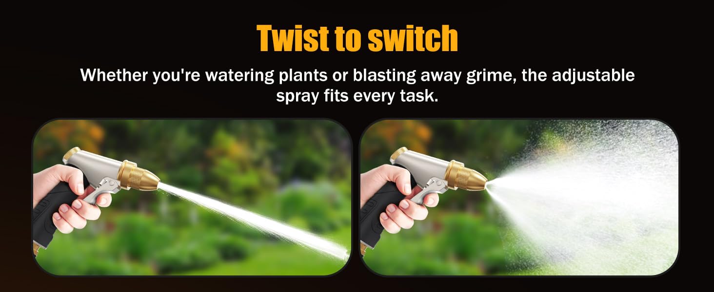 Twitst to switch fit multiple application of watering ,cleaning patio,pets showering