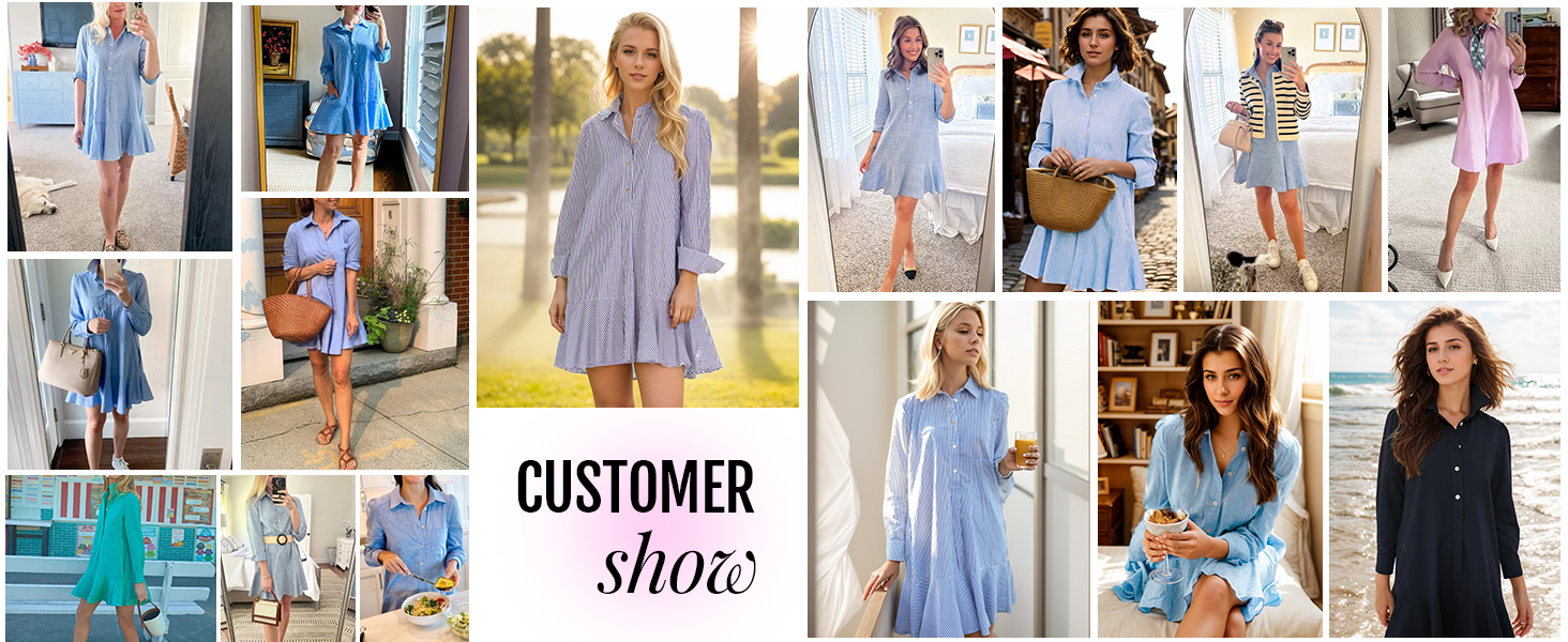 YEXPINE Women's Tunic Shirt Mini Dress Long Sleeve Cotton Short Dress